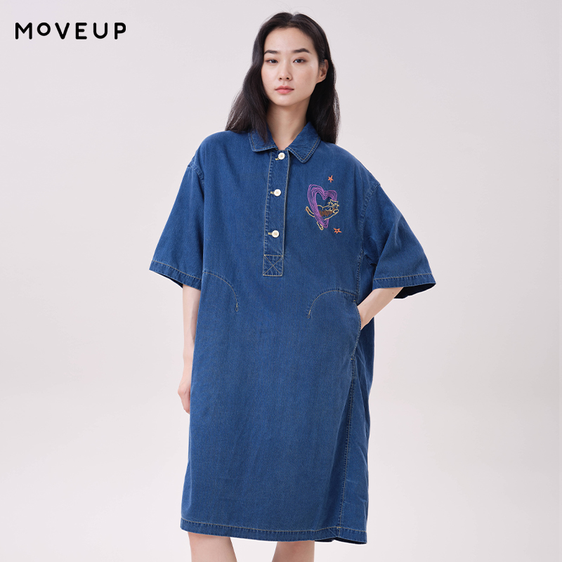 Midi Dress - Sukienka dżinsowa z lyocellu MOVEUP, kołnierzyk