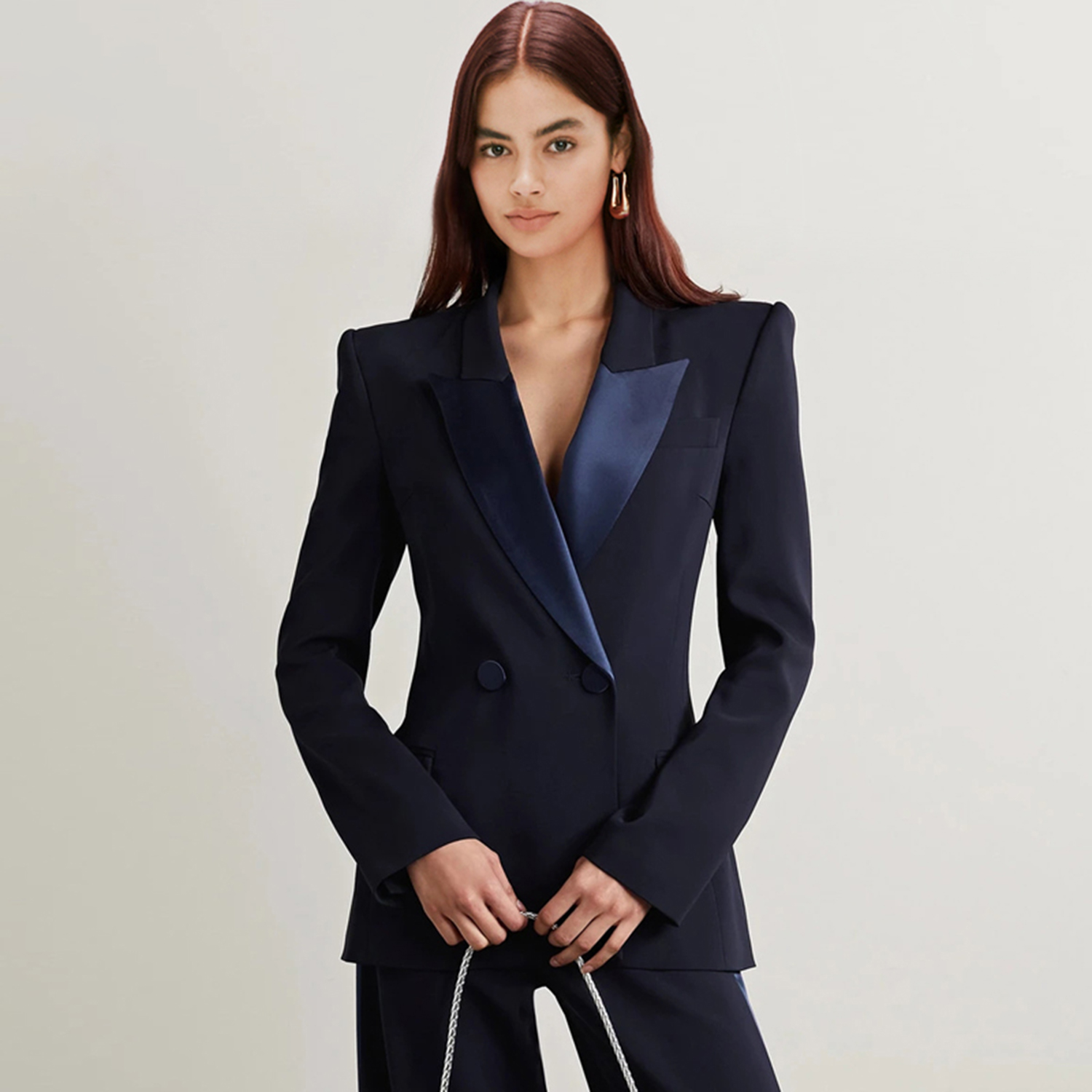 Womens Blazer - Allingentle Granatowy Garnitur Damski Dwuczęściowy z