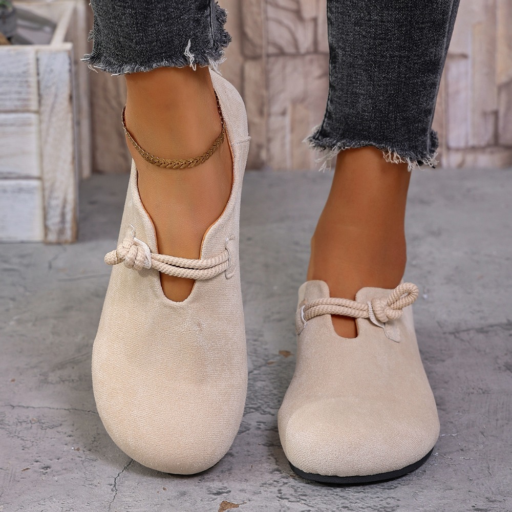 Womens Heels - Damskie płaskie mokasyny z okrągłym noskiem,