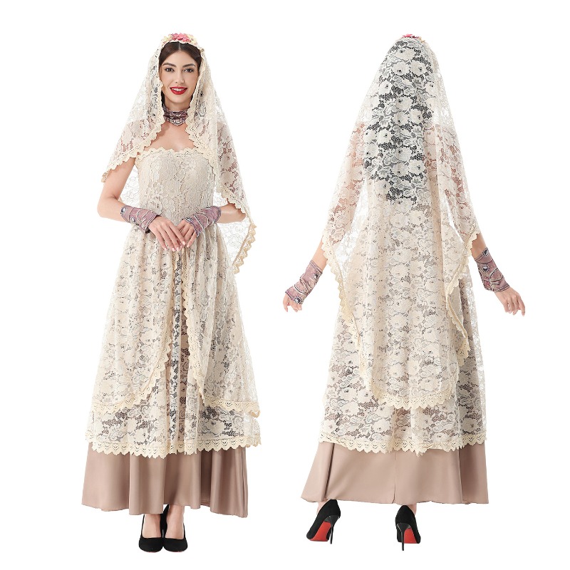 Lace Dress - Damska, vintage sukienka maxi z koronkowymi