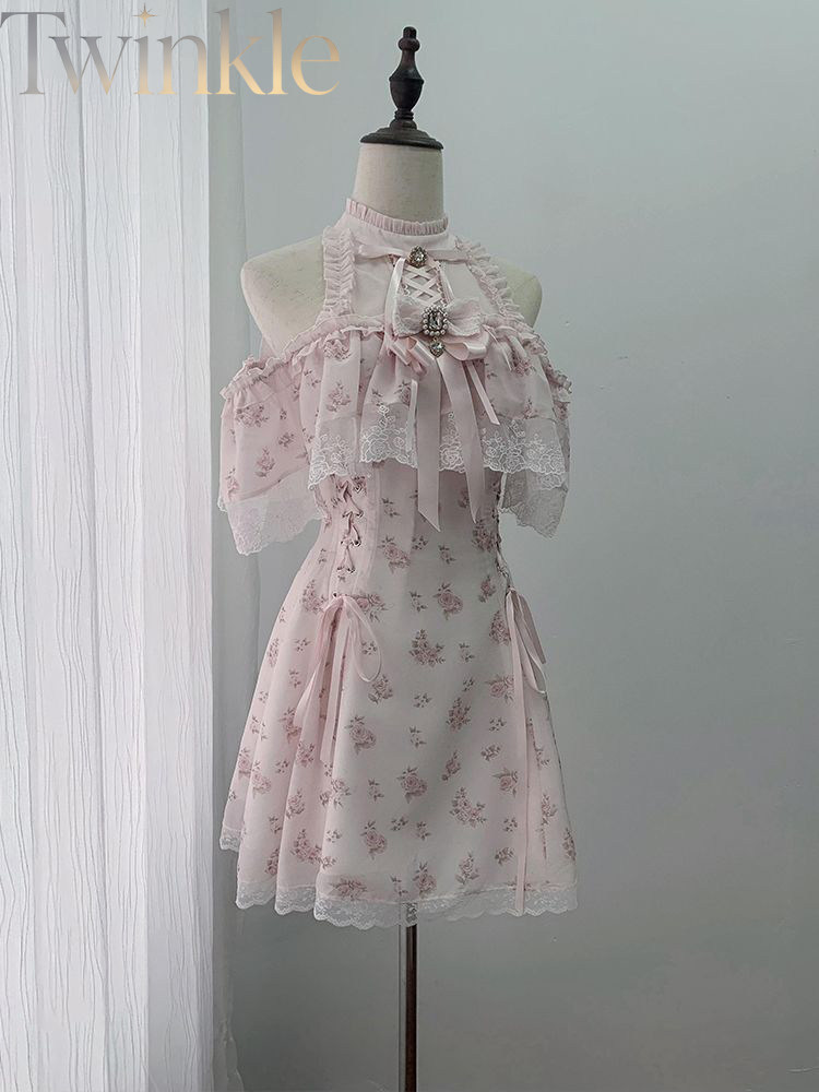 Midi Dress - Letnia sukienka w kwiatowy wzór, z