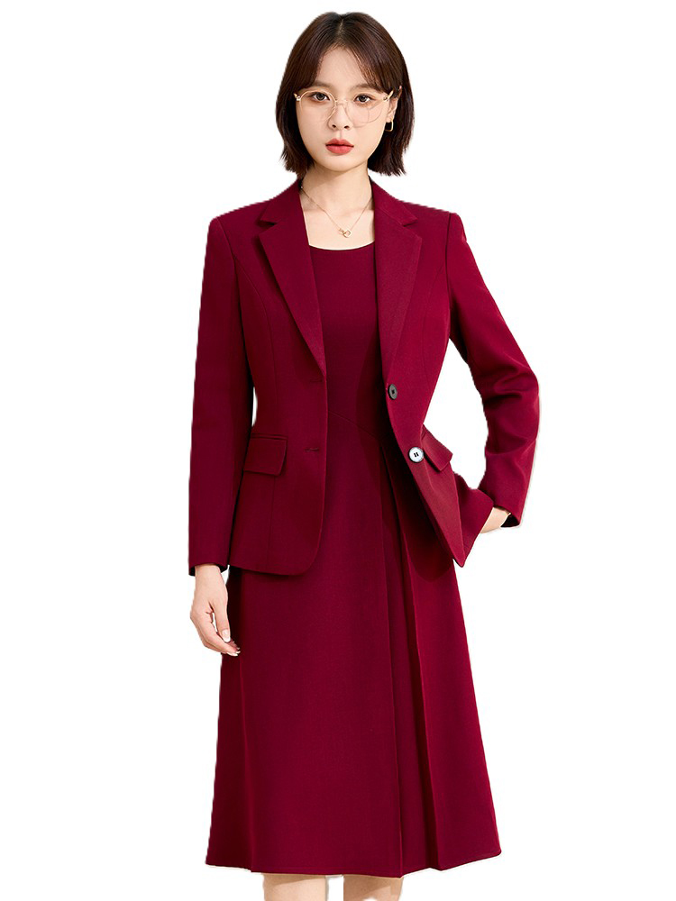 Women'S Red Formal Wear - Czerwono-szary granatowy damski garnitur biurowy ze