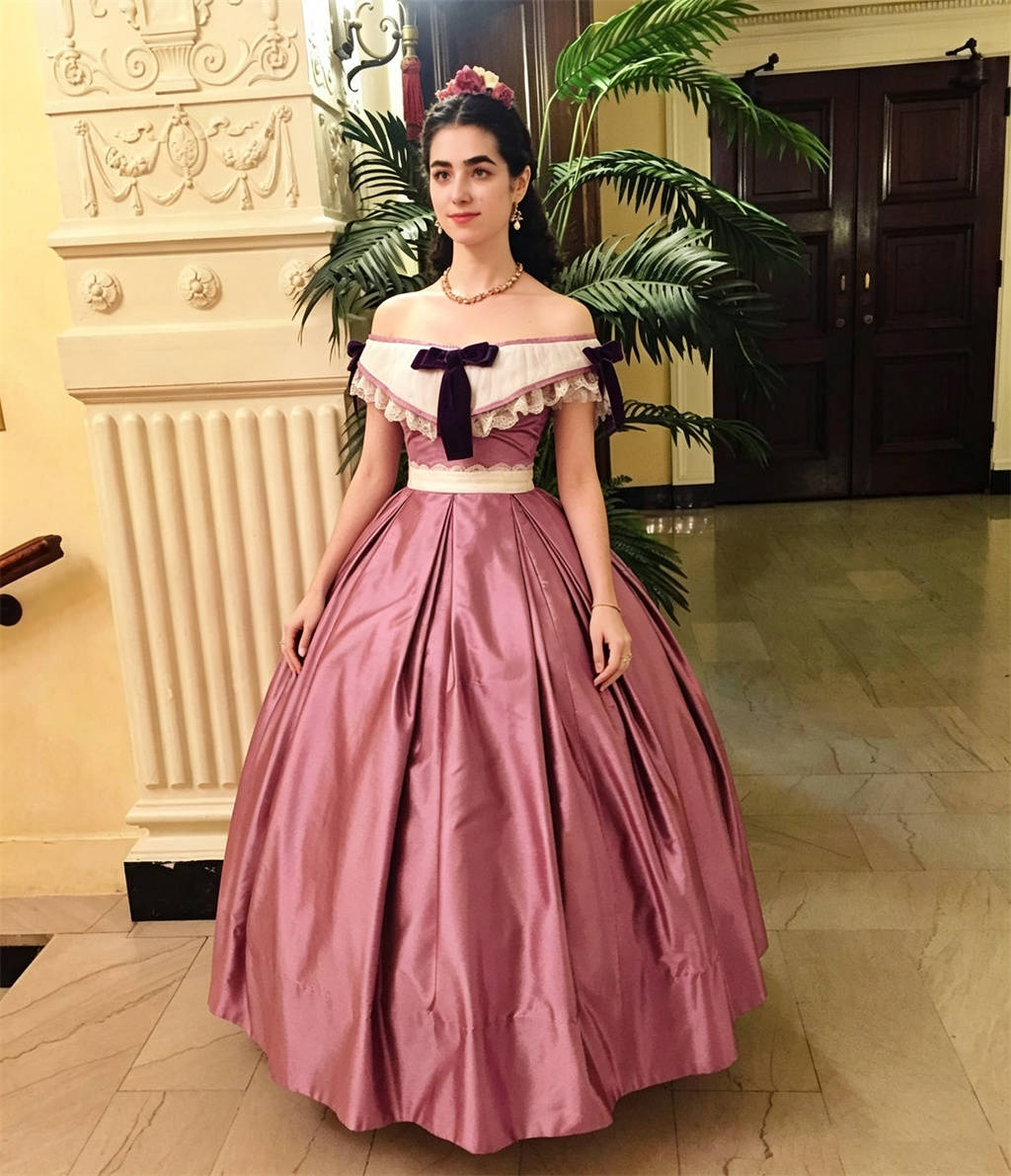 Evening Gown - Retro wiktoriańska suknia dżentelmenki z odkrytymi