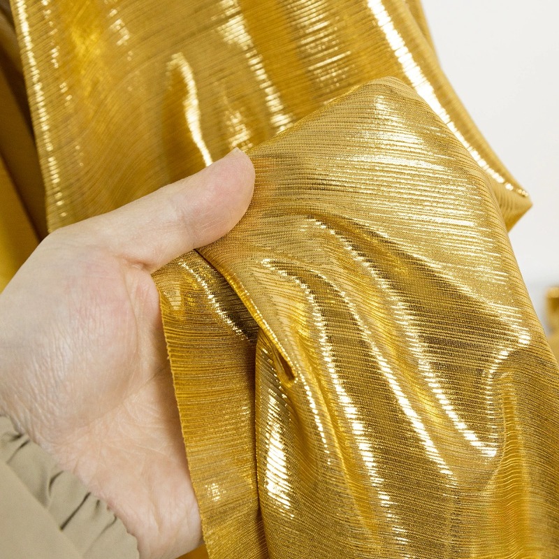 Evening Gown - Złotożółta prążkowana dzianina elastyczna 100% poliester,