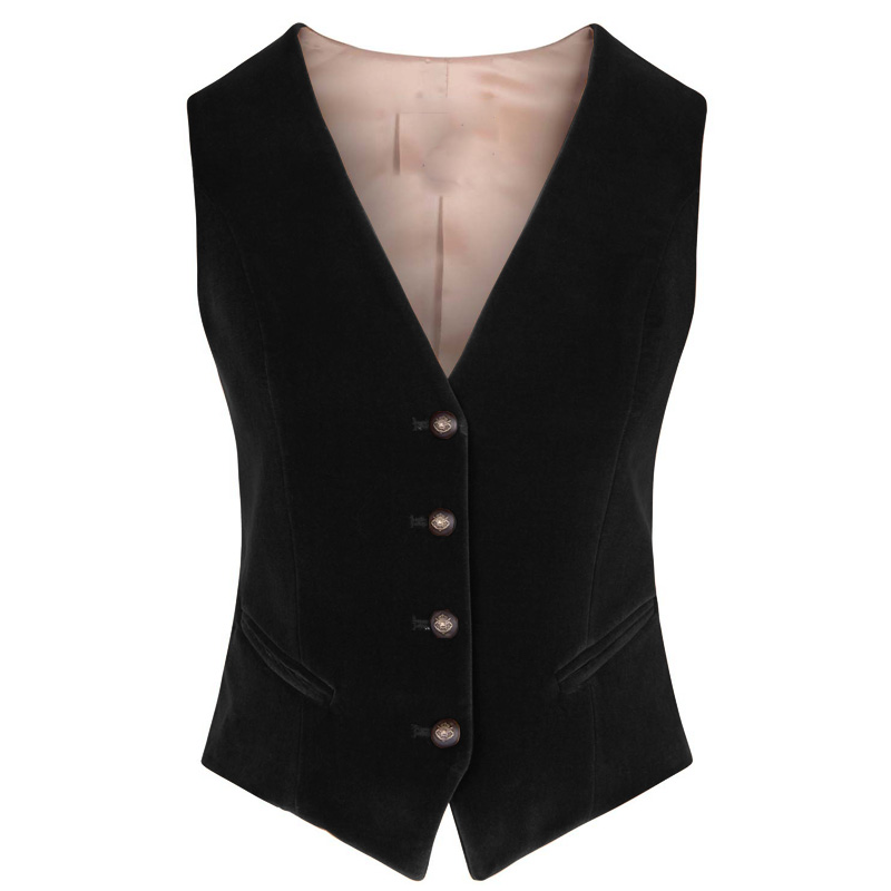 Womens Blazer - Damska aksamitna kamizelka z dekoltem w