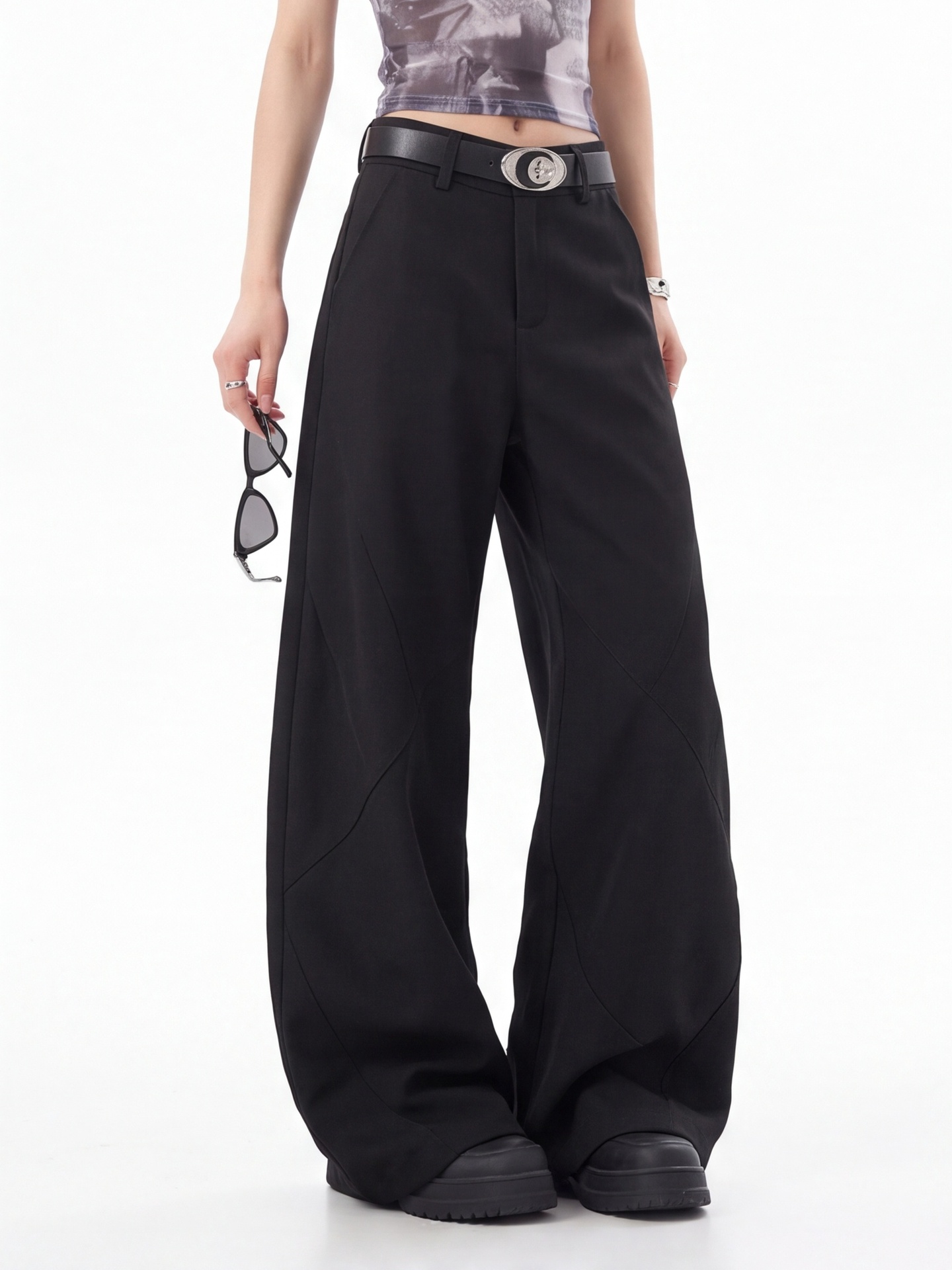 Tailored Trouser Wide - Czarne spodnie z wysokim stanem dla