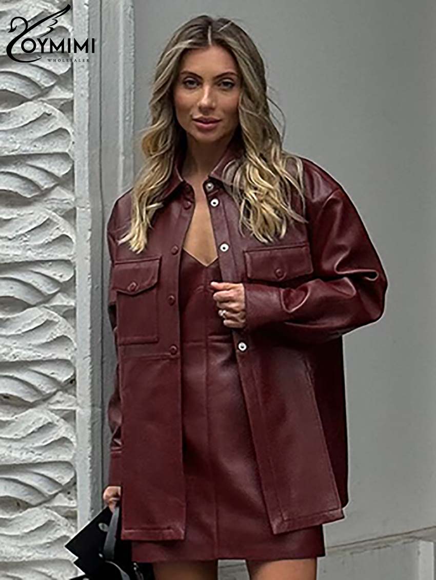 Oymimi Fashion Wine Red Pu Lea – Women'S Red Formal Wear recenzja i cena