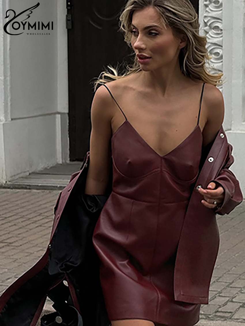 Oymimi Fashion Wine Red Pu Lea – Women'S Red Formal Wear recenzja i cena
