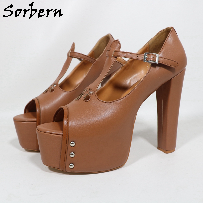 Sorbern Brązowe Matowe Damskie – Pump Heel Block recenzja i cena